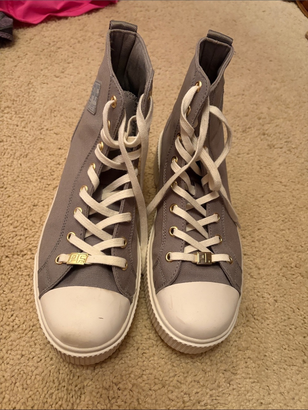Women's Gray High-Top Canvas Sneakers with Gold Accents
